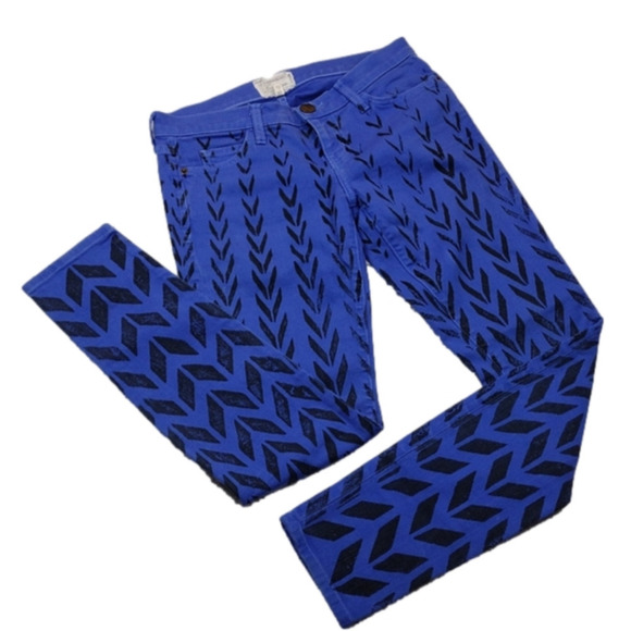 𝅺Current/Elliott Cobalt Blue Chevron Five Pocket Low Rise Ankle Skinny Jeans - Picture 1 of 11